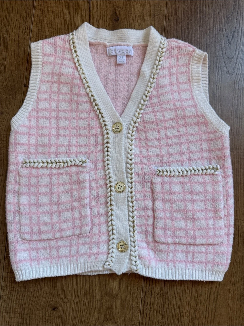 btween Pink & White Knit Vest and Pants Set